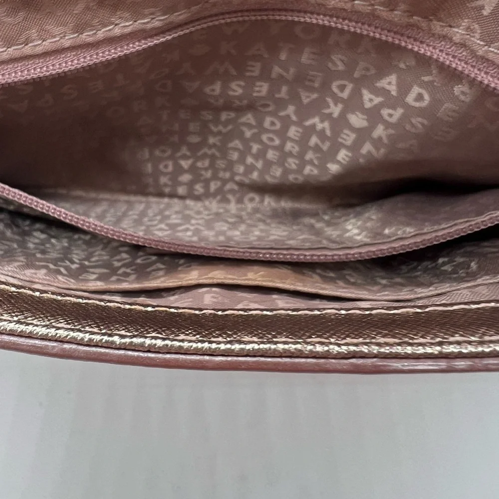 KATE SPADE ROSE GOLD METALLIC LEATHER HANDBAG WITH GOLD CHAIN STRAP